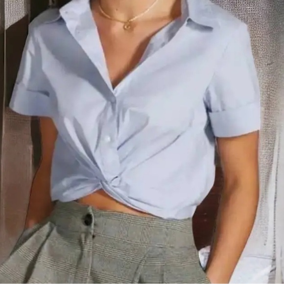 Anthropologie Tops - Mare Mare x Anthropologie Blue Crop Collar Shirt Short Sleeves XS